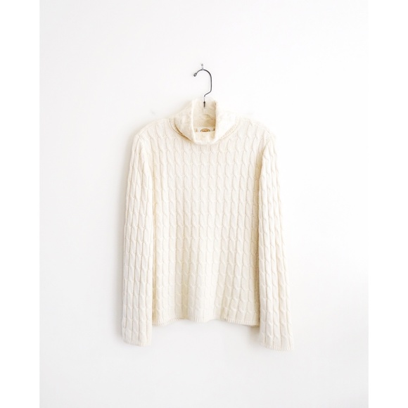 Vintage Sweaters - Vintage 90s Ivory Silk Cashmere Turtleneck sz M